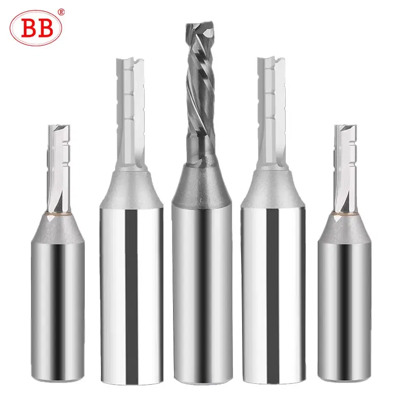 Cutting Edge Length: 36mm, Dimensions: 3.175*1*3 - BB Straight Slot Milling Cutter CNC Wood Engraving Machine Mill Rough Shape TCT Coated Edge D 6mm 8mm 2T 3T 4F Shank 1/2 12.7mm