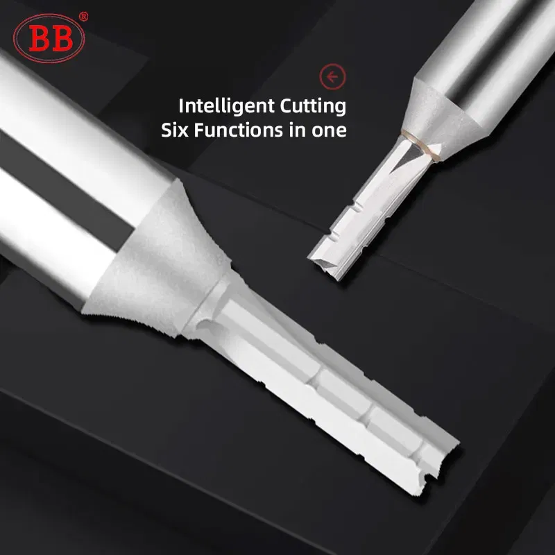 Cutting Edge Length: 36mm, Dimensions: 3.175*1*3 - BB Straight Slot Milling Cutter CNC Wood Engraving Machine Mill Rough Shape TCT Coated Edge D 6mm 8mm 2T 3T 4F Shank 1/2 12.7mm