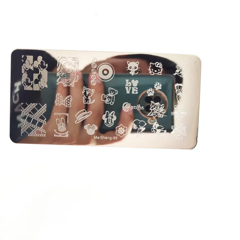 Color: GRAY - Cute Cartoon Animal Nail Stamping Plates Cartoon Cat Mermaid Girl Gragon Brand Image Stainless Steel Stencil Nail Art Template