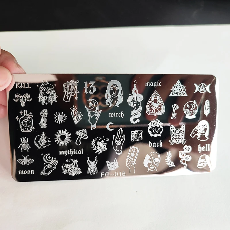 Color: GRAY - Cute Cartoon Animal Nail Stamping Plates Cartoon Cat Mermaid Girl Gragon Brand Image Stainless Steel Stencil Nail Art Template