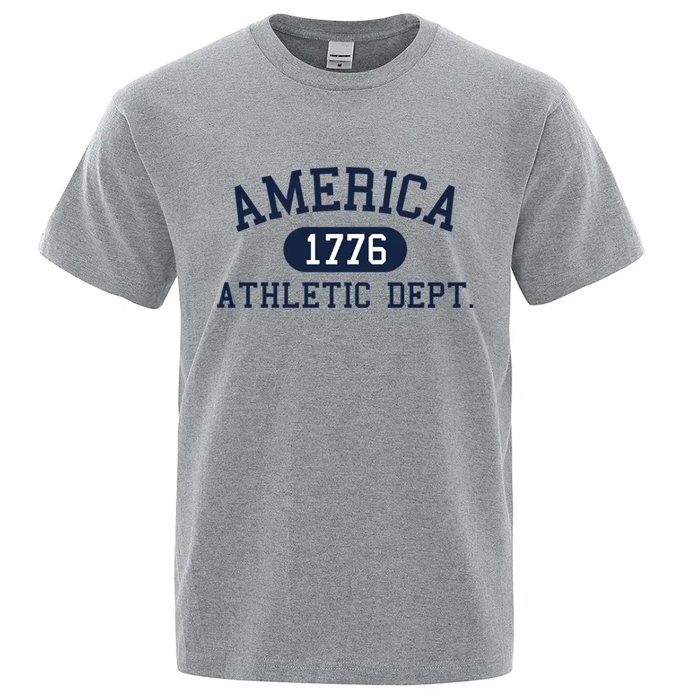 Color: army green, Size: M - America 1776 Athletic Dept Letter Tshirt Man Fashion Tee Clothes Summer Luxury T-Shirt Hip Hop Breathable Cotton Tee Clothes