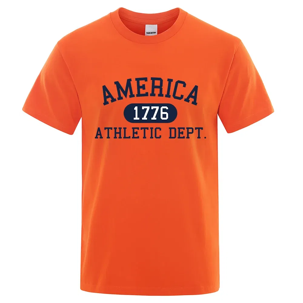 Color: army green, Size: M - America 1776 Athletic Dept Letter Tshirt Man Fashion Tee Clothes Summer Luxury T-Shirt Hip Hop Breathable Cotton Tee Clothes