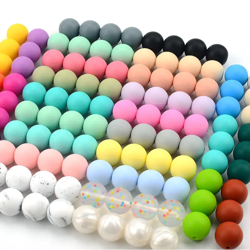 Color: Other, Item Diameter: 12mm - LOFCA 100Pcs/lot 12MM Round Shape Silicone Teething Beads Baby Teether For DIY Nursing Necklace Food Grade Chew Beads