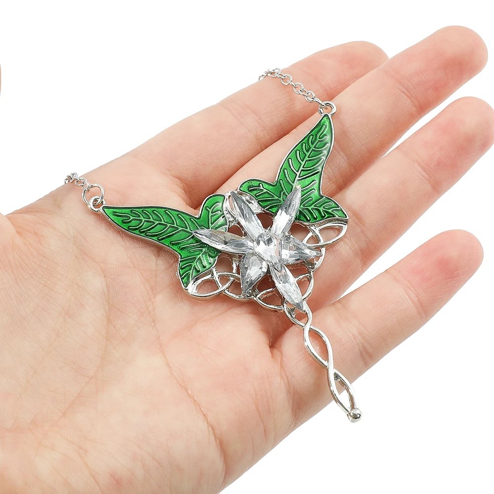 Fashion Long Elven Leaf Pendant Arwen Evenstar Pendant Necklace For Men And Women Movies Jewelry