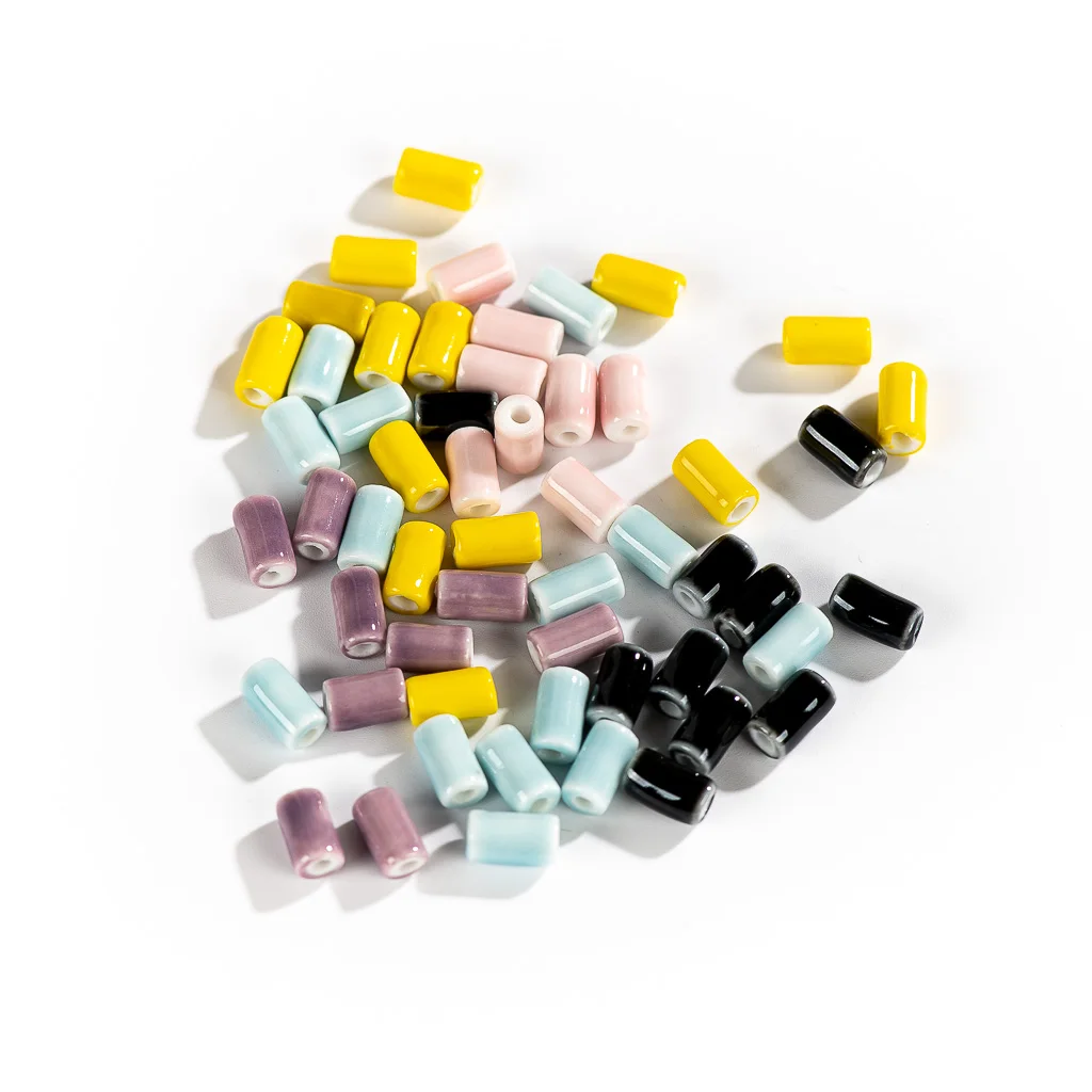 Color: Sky blue - 10mm 20pcs Small Tube  Pure Color Ceramic Beads Handmade Jewelry Making Supplies Bulk Wholesale Necklace Joias Diy #XN336-1