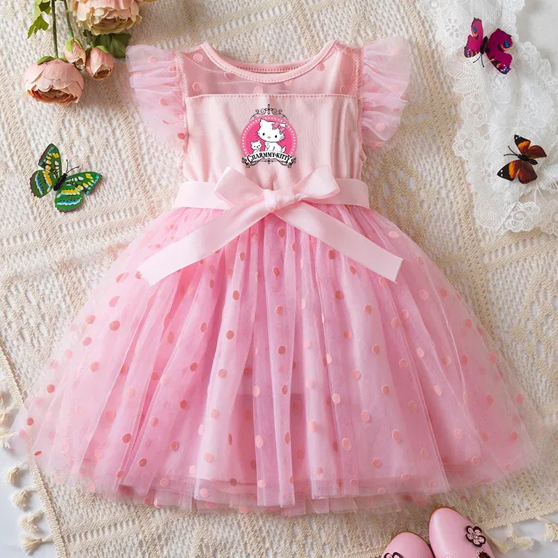 Color: Champagne, Size: XS - Hello Kitty 2-6Y Baby Girl Dress Princess Mesh Skirt Summer Sleeveless Wedding Party Dresses for Girls Summer