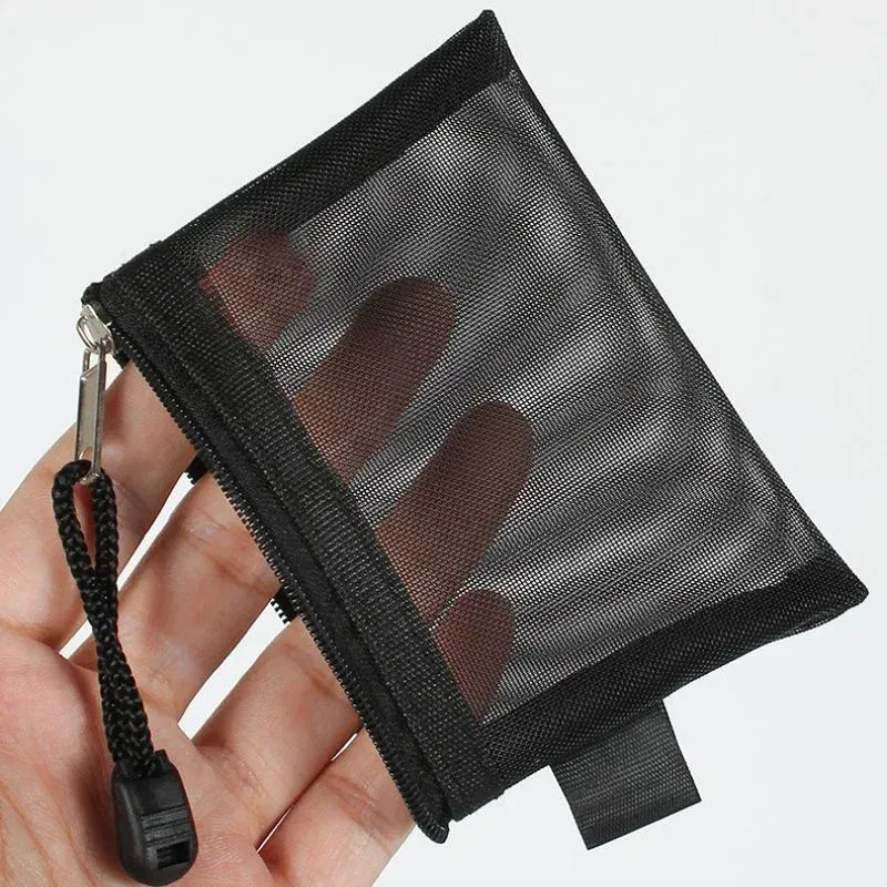 Color: Dark Grey - Mini Mesh Coin Bags Money Earphone Data Line Storage Bags Bus ID Credit Card Holder Zipper Pouch Traveling Small Coin Wallet