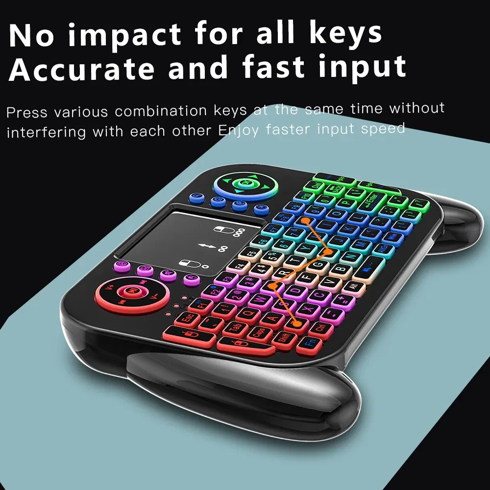 Axis Body: blue switch, Color: WHITE - Mini Wireless Keyboard V8 7 Backlit 2.4G Bluetooth Air Mouse Remote Control Touchpad for Android TV Box