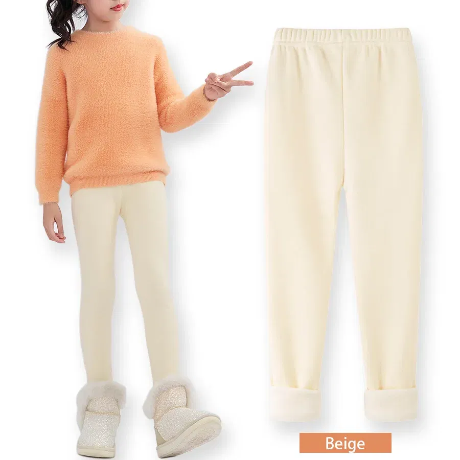 Color: Beige, Size: 128, Ships From: CHINA - SheeCute Girls Winter Warm Pants Kids Fleece Lined Leggings for 3-11 Years SCW7101