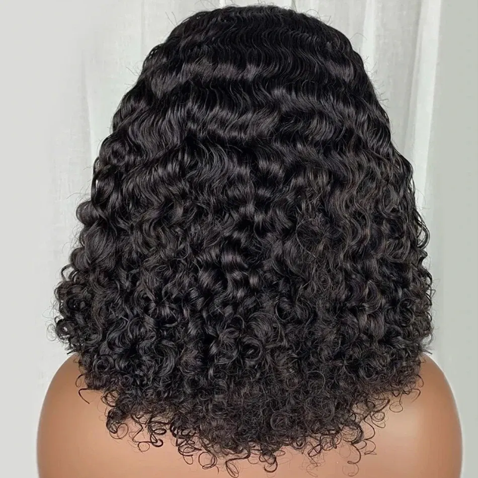 Hair Color: #1, Stretched Length: 10inches - 13X4 Glueless Water Wave Wigs Human Hair Pre Cut Bob Wig Ready To Go 180% Density 4x4 Water Wave Lace Closure Wigs Human Hair