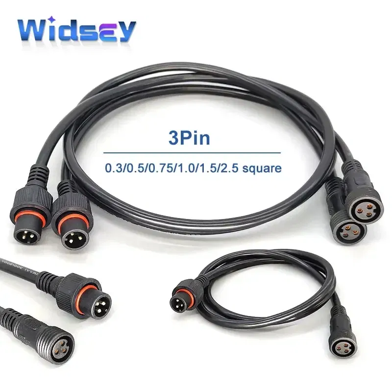 Color: Army Green, Pins: 1P - 3Pin Waterproof Extension Cable 0.3/0.5/0.75/1.0/1.5/2.5 square meter Outdoor LED Plug Male to Female Aviation Power Connector