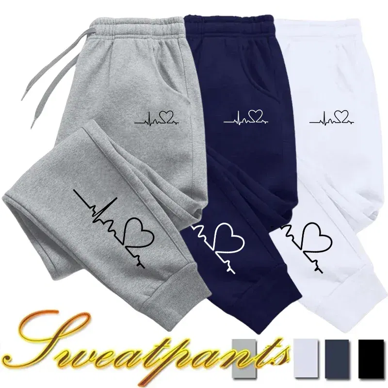 Color: green, Size: M - Hot Sales Womens Sweatpants Daily Casual Pants High Quality Fitness Tracksuit Trousers Heart Print Street Sport Jogging Pants