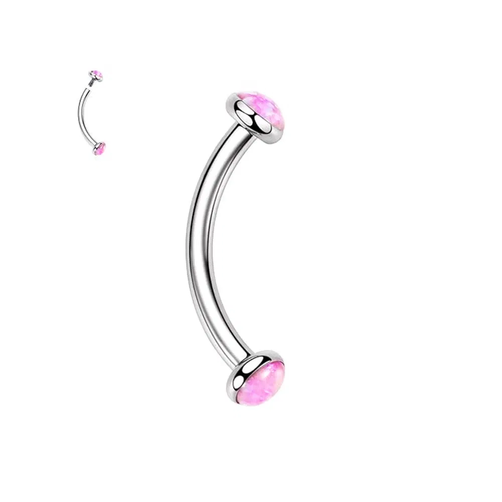 Metal color: ROSE GOLD COLOR, Main Stone Color: WHITE - 3/4/5mm Opal Steel Eyebrow Ring Internally Threaded 6mm -14mm Bar Curved Barbell Monroe Lip Stud Ear Tragus Piercing