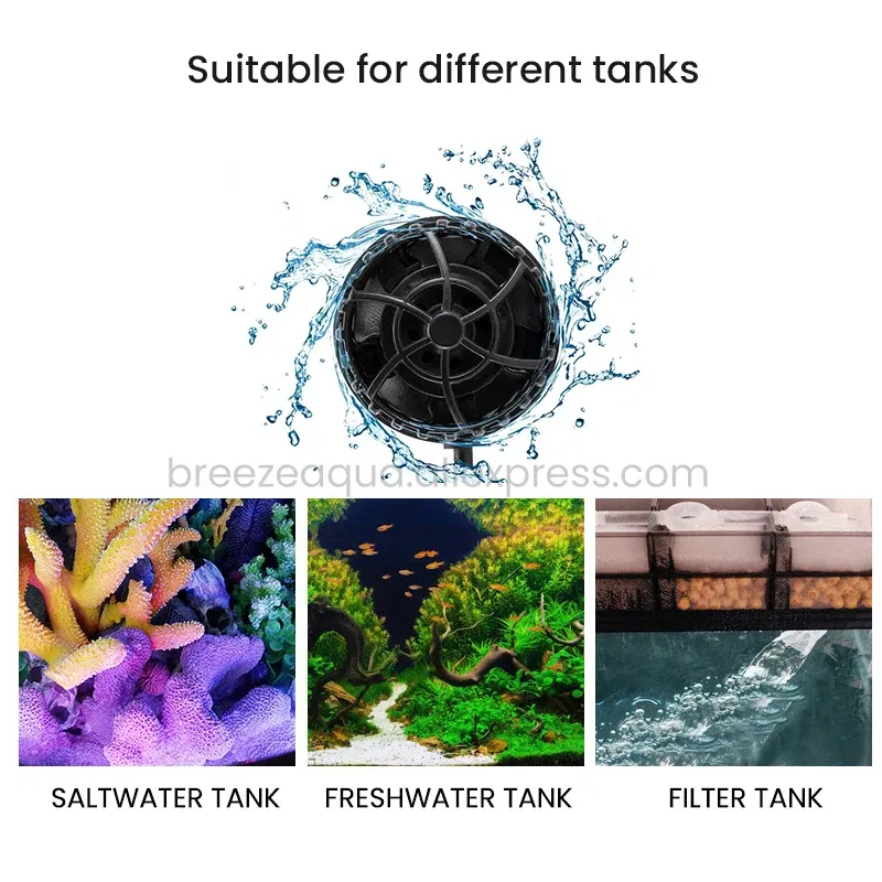 Color: Black, Power: 1W - ZKSJ Eco Slim 6000/10000/15000/20000/25000 DC Mini Saltwater Fish Tank Aquarium Wavemaker Pump with Controller
