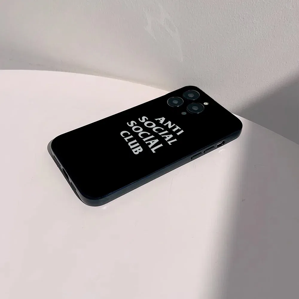 Color: Gold, Material: PU - Anti Social Social Club Phone Case For IPhone 16 15 14 13 Pro Max 11 12 Mini X Xs XR Se 2022 Black Silicone Cover