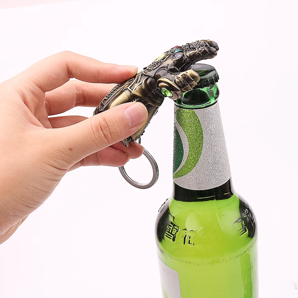 Color: green - Marvel The Avengers Thanos Keychain for Men, Infinity Gauntlet, Creative Beer Bottle Opener, Pendant Gadgets