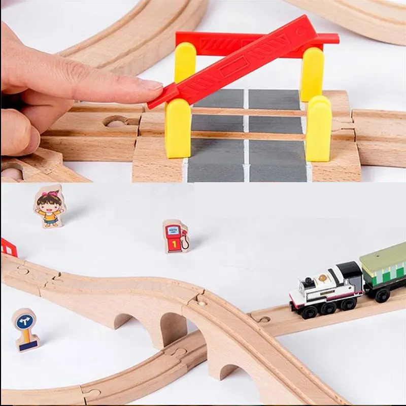 Color: DEEP BLUE - Wooden Bridge Tunnel Urban Rail Overpass Traffic Car Toy Scene Combined Train Rail Track Wooden Accessories Beech Turntable DIY