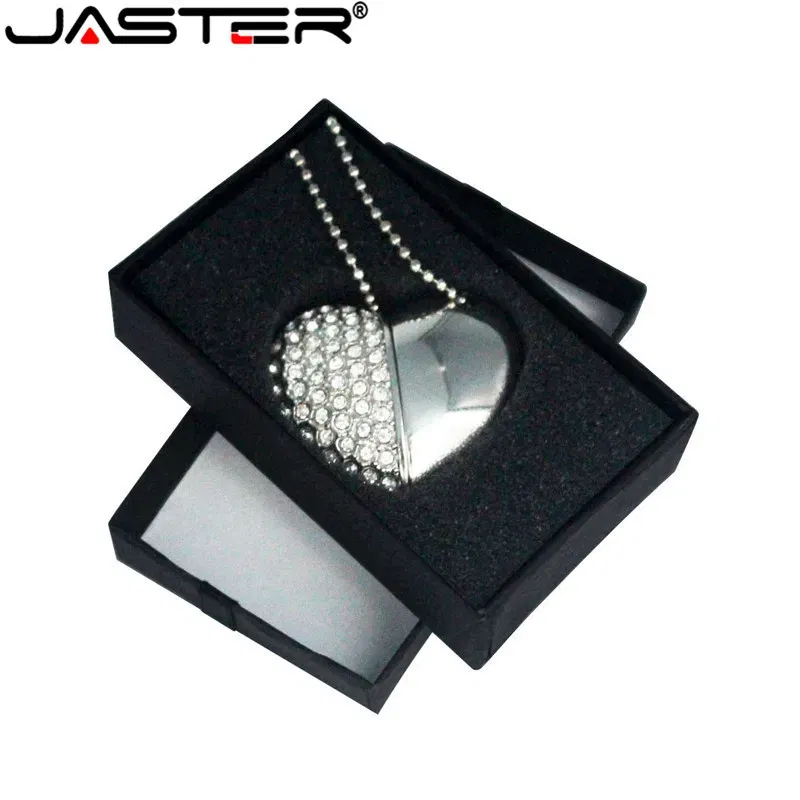 Color: WHITE, Capacity: 4GB - Metal Diamond USB Flash Drive 128GB Crystal Heart With Gift Box Pen Drive 64GB Creative Gifts Memory Stick Pendrive 32GB 16GB 8G