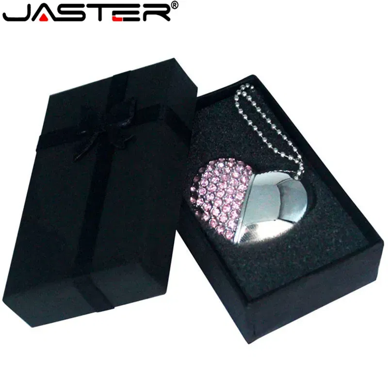 Color: WHITE, Capacity: 4GB - Metal Diamond USB Flash Drive 128GB Crystal Heart With Gift Box Pen Drive 64GB Creative Gifts Memory Stick Pendrive 32GB 16GB 8G