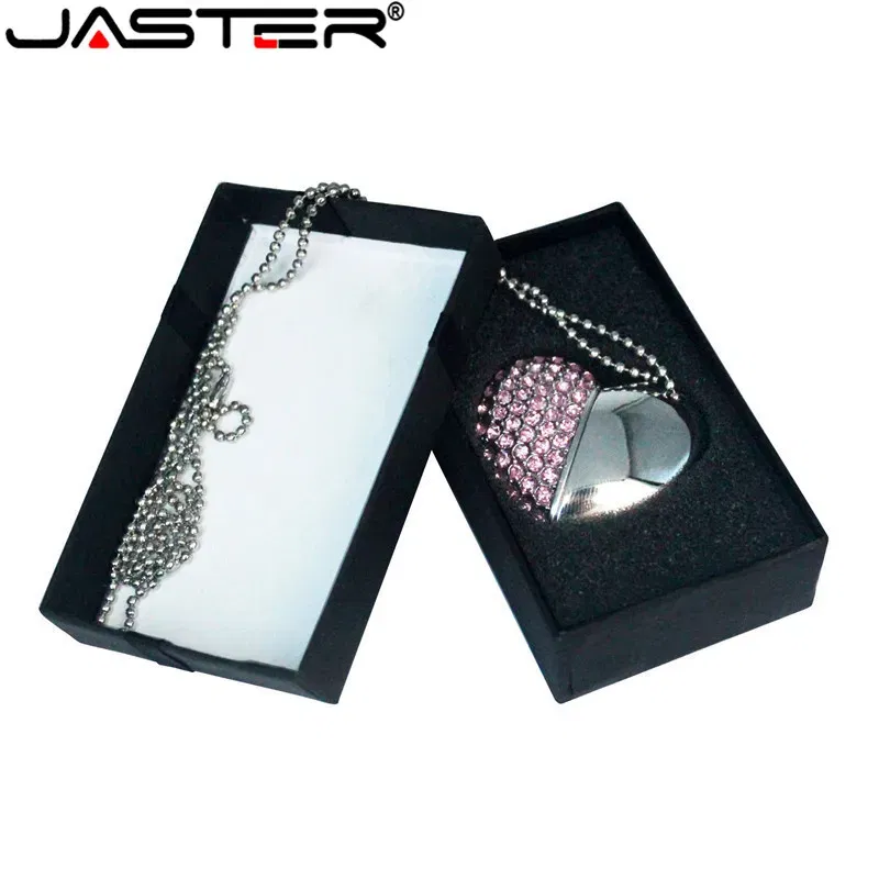 Color: WHITE, Capacity: 4GB - Metal Diamond USB Flash Drive 128GB Crystal Heart With Gift Box Pen Drive 64GB Creative Gifts Memory Stick Pendrive 32GB 16GB 8G