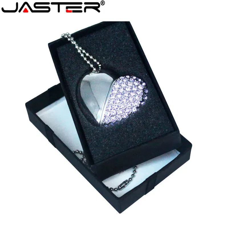 Color: WHITE, Capacity: 4GB - Metal Diamond USB Flash Drive 128GB Crystal Heart With Gift Box Pen Drive 64GB Creative Gifts Memory Stick Pendrive 32GB 16GB 8G