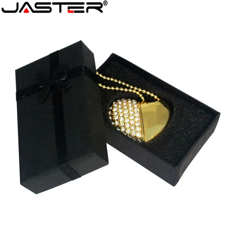 Color: WHITE, Capacity: 4GB - Metal Diamond USB Flash Drive 128GB Crystal Heart With Gift Box Pen Drive 64GB Creative Gifts Memory Stick Pendrive 32GB 16GB 8G