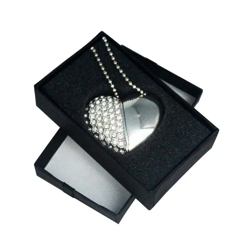 Color: WHITE, Capacity: 4GB - Metal Diamond USB Flash Drive 128GB Crystal Heart With Gift Box Pen Drive 64GB Creative Gifts Memory Stick Pendrive 32GB 16GB 8G