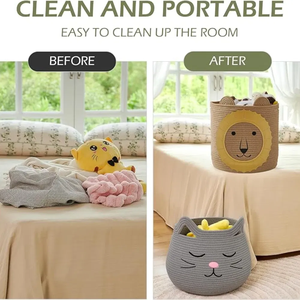 Color: Burgundy - Cartoon Storage Basket Washable Dirty Clothes Basket Foldable Children's Toy Clothes Storage Bucket Home Storage Laundry Basket