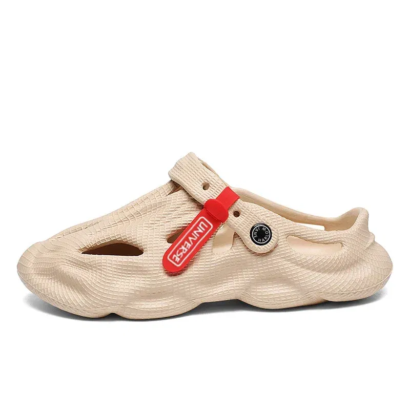 Color: Khaki, Shoe Size: 43 - Summer Men's Clogs Sandals Lightweight Breathable Anti-slip Beach Slippers Men Outdoor Slippers Clogs Anti-slip Beach Slippers