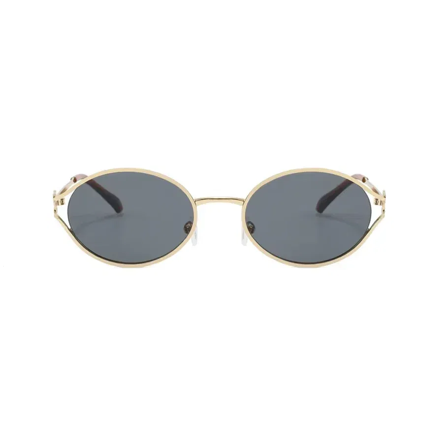 Lenses Color: Blue - Luxury Brand Designer Oval Sunglasses For Women Sexy Metal Frame Small Round Sun Glasses Ladies Stylish Eyewear Shades UV400