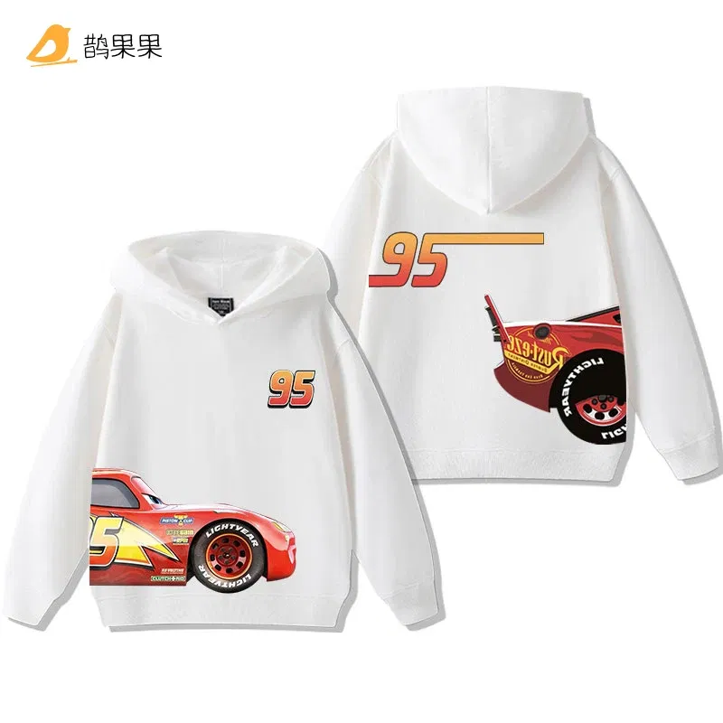 Color: Blue, Kid Size: 4 - Cars Lightning McQueen Fun Printed Kids Boys Girls Hooded Sweatshirt Fall and Winter Casual Fashion Warm Student Hoodie