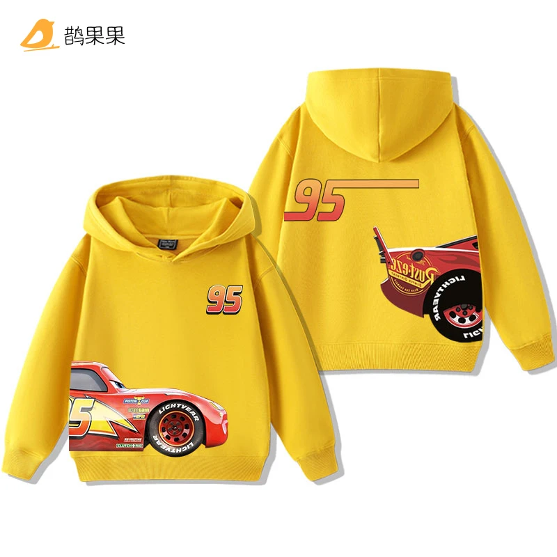 Color: Blue, Kid Size: 4 - Cars Lightning McQueen Fun Printed Kids Boys Girls Hooded Sweatshirt Fall and Winter Casual Fashion Warm Student Hoodie