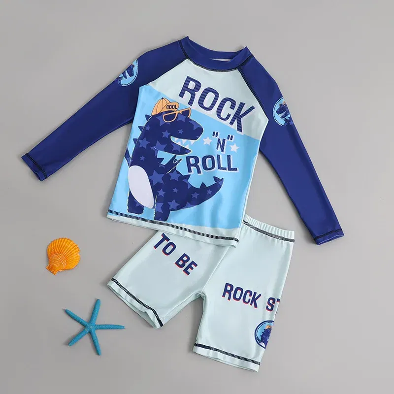 Color: GRAY, Kid Size: 6M - Children Swimsuit  Kids Boys Girls Swimwear  Children Surfing Wear  Sunscreen Quick Dry Swimwear Car Cartoon Swimsuit Beach Wear