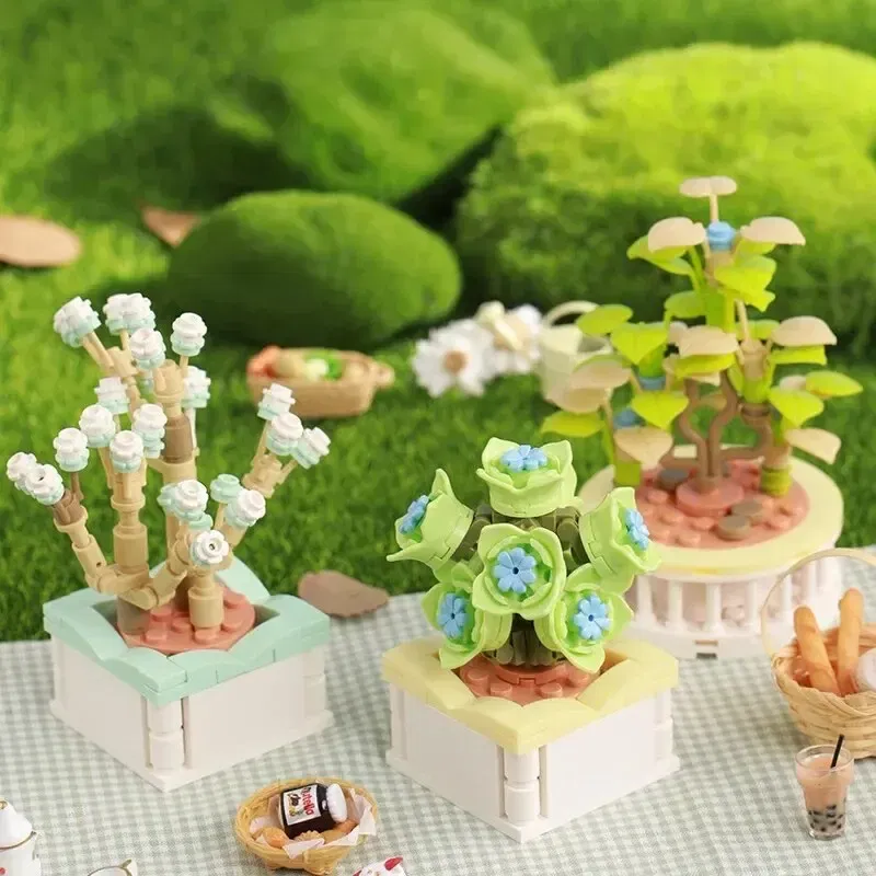 Ships From: CHINA, Color: Black - Zhegao Cute Succulent Plant Building Blocks Potted Plant Assembly Toy Small Particle Desktop Ornament For Girls