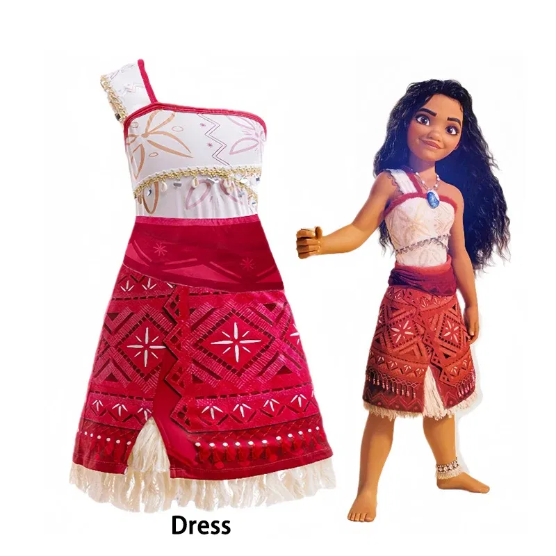 Color: Brown, Kid Size: 15t - Disney Movie Moana 2 Girl Dress Cosplay Party Costume Ocean Adventure Princess Fancy Clothes Children Vaiana Outfit Dress