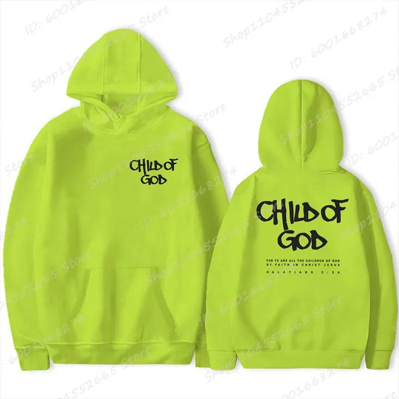 Color: green, Size: L - I Am A God Child Letter Print Hoodies Christian God Sweatshirts Hooded Pullover Pray The Lord Sweatshirt Women's Clothing