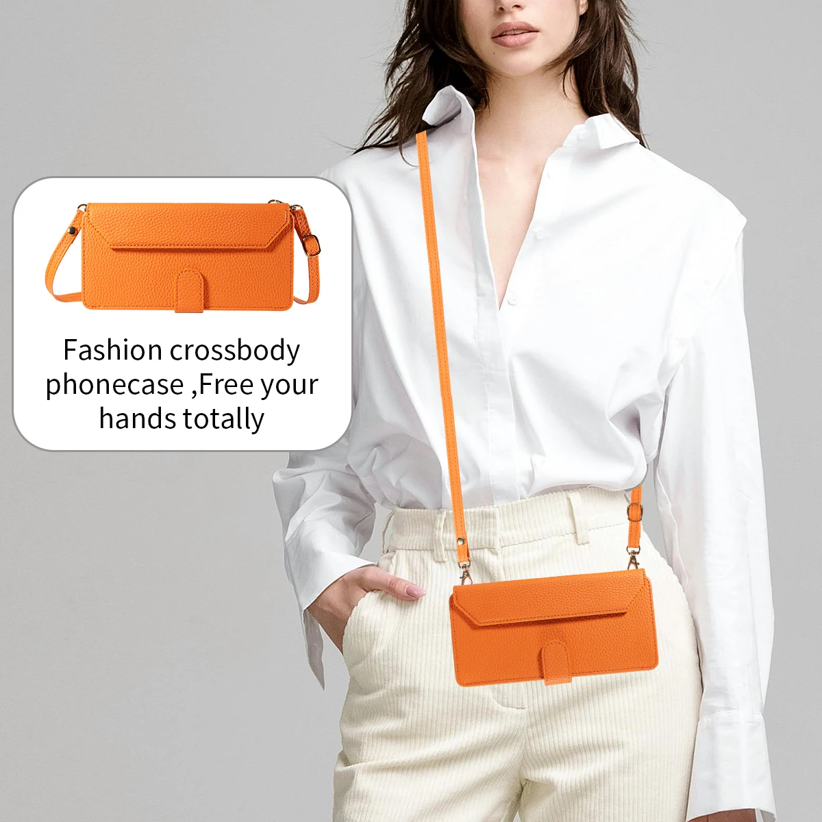 Color: Orange, Bundle: Case & Strap, Material: Artificial Leather, Compatibility by Model: Galaxy S24 - Crossbody Leather Phone Case for Samsung Galaxy S25Edge S25Ultra S24FE S24Ultra S23Ultra Multi-Card Slot Anti-Drop Wallet Case