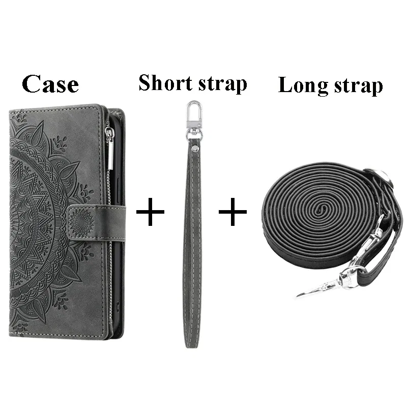 Color: Light Gray, Material: PU - CrossBody Strap Zipper Wallet Coque for Samsung Galaxy A71 A51 A50 A41 A21S A30 A70 A50S A20 A31 A30S A10 A20E A 51 70 Flip Case
