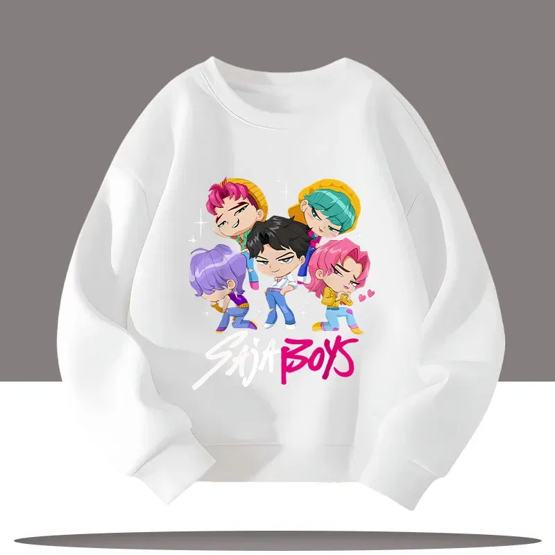 Color: Brown, Kid Size: 7 - K-pop Demon Hunters Cartoon Print 3-12 Year Old New Style Kids Round-neck Sport Shirt Cute Girl Casual Top Children's Clothing