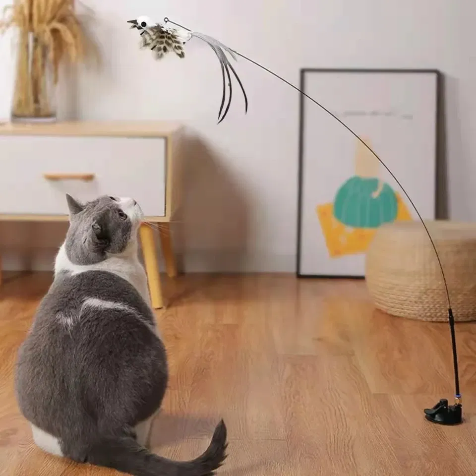 Color: RED COLOR, Ships From: CHINA - Simulation Bird Interactive Funny Cat Stick Toy Furry Feather Bird With Bell Sucker Cat Stick Toy Kitten Playing Pet Accessories
