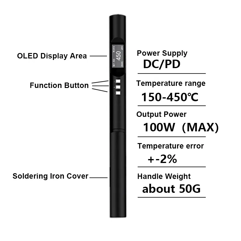 Color: GRAY, Ships From: CHINA - PTS200 Smart Electric Soldering Iron 100W Mini Portable Fast Heating Soldering Station Universal TS101/TS100 Soldering Iron Tip