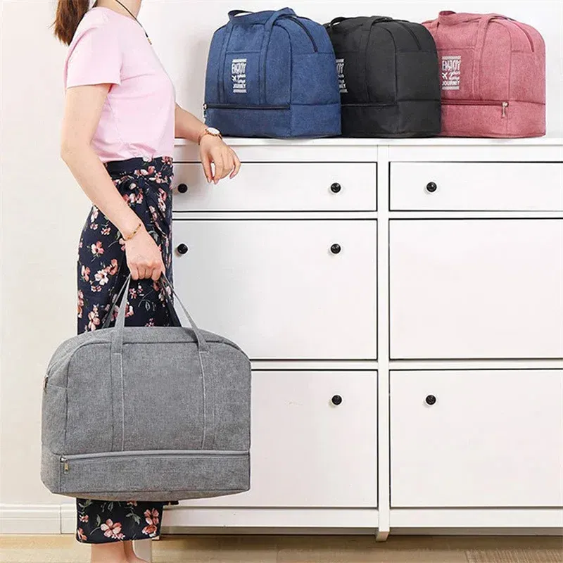 Color: Brown - Double-Layer Waterproof Travel Bag for Gym & Swimming -Portable Handheld Dry/Wet Separation Cosmetic Toiletry Storage Unisex Bag
