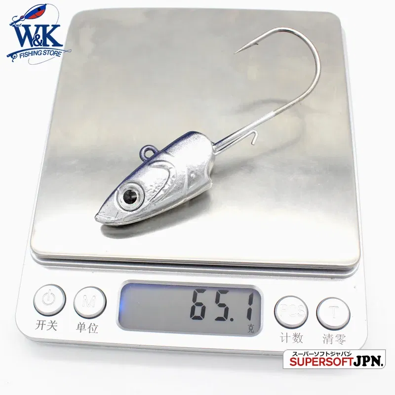 Color: light yellow - WK Strong 8/0 90g and 6/0 60g Jig Hooks Big Jig Head for Soft Lure Weighted Fishing Hooks Colorful JIGS