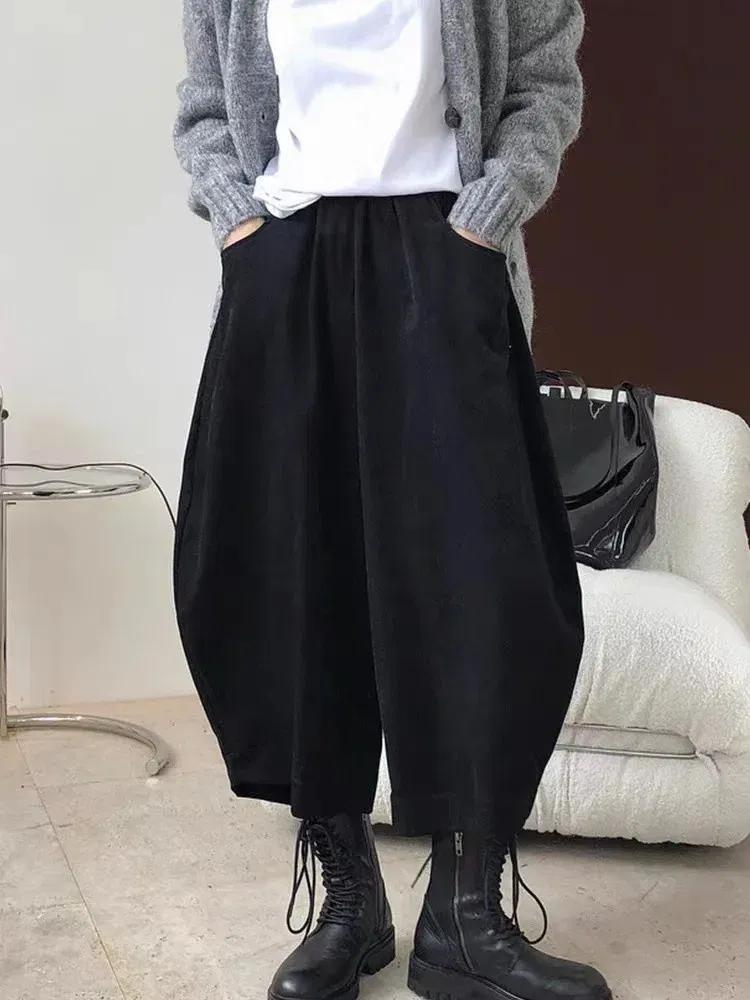 Color: SKY BLUE, Size: L - 2023 Autumn Casual Harem Pants Women Cotton High Waisted Trousers Retro Loose Bloomers Women's Oversize Pants Baggy Sweatpants
