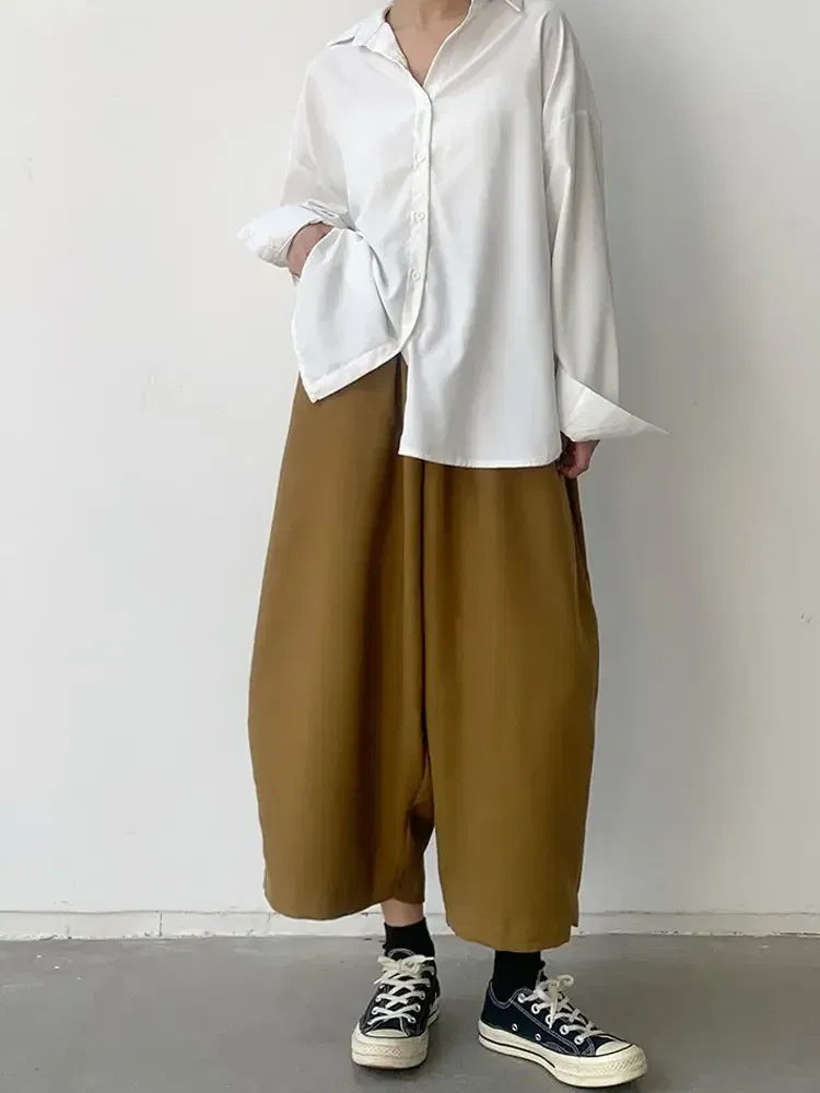 Color: SKY BLUE, Size: L - 2023 Autumn Casual Harem Pants Women Cotton High Waisted Trousers Retro Loose Bloomers Women's Oversize Pants Baggy Sweatpants