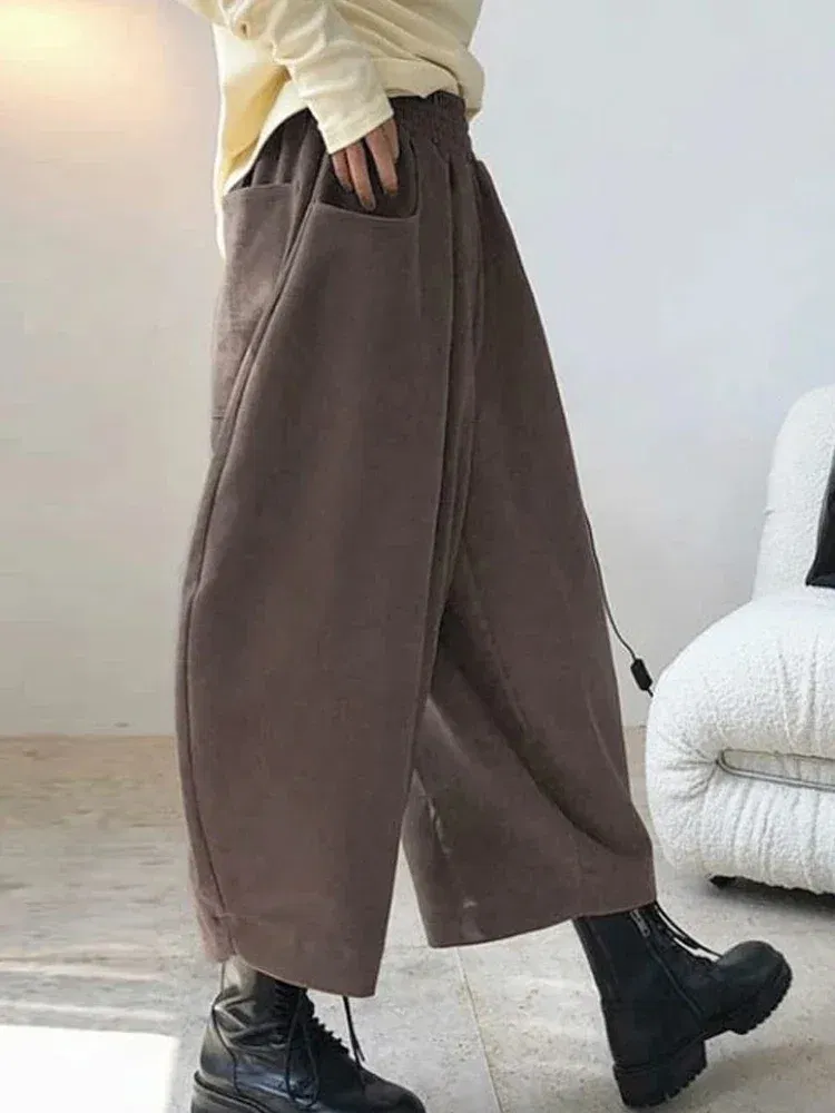 Color: SKY BLUE, Size: L - 2023 Autumn Casual Harem Pants Women Cotton High Waisted Trousers Retro Loose Bloomers Women's Oversize Pants Baggy Sweatpants