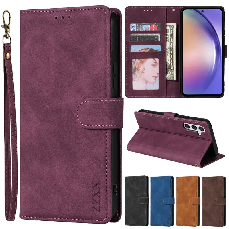 Color: black, Bundle: Case & Strap, Material: Nylon - Wallet Card Slot Holder Magnetic Flip Leather Case For Samsung Galaxy S23 Ultra S22 Plus S21 FE S20 A12 A13 A14 A34 A52 A53 A54