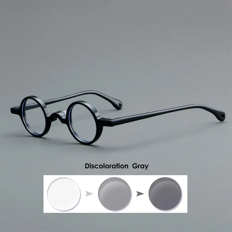 Frame Color: black, Eye Prescription: +550 - VCKA Photochromic Acetate Myopia Glasses Men Retro Small Round Frames Women Custom prescription Anti-Blue  Eyewear -0.5 TO -10