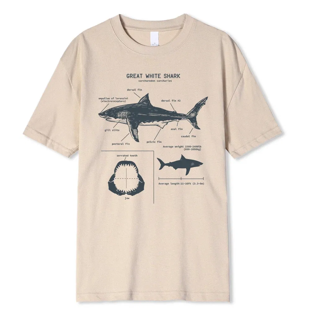 Color: Blue, Size: S - Great White Shark Anatomy T-Shirt New Summer Men Street Short Sleeve Hip Hop Punk Style Boy Casual Tops Fashion White Tees
