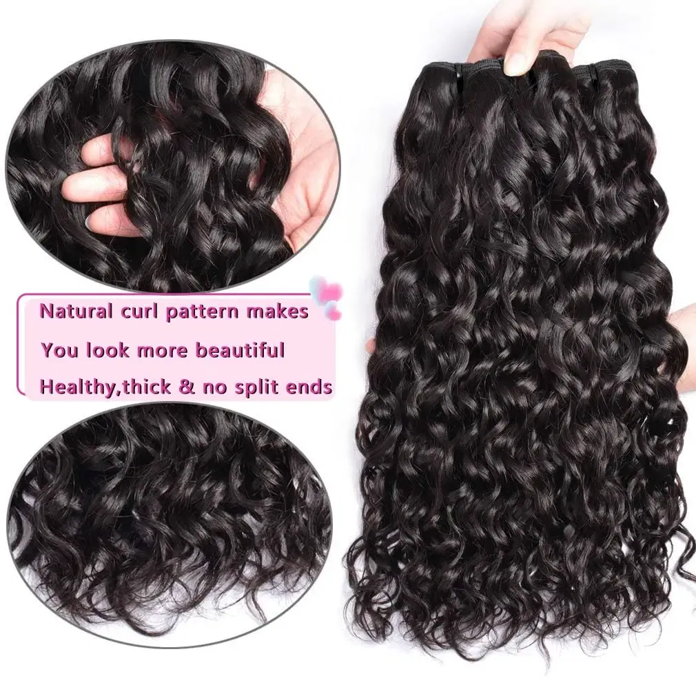 Color: #1, Material Grade: Remy Hair, Longest Hair Proportion: 25%-30%, Ships From: CHINA, Stretched Length: 12 14 16 - Water Wave Bundles 10A Peruvian 100% Human Hair Bundles 1 3 4 Bundles Deal Wet And Wavy Curly Hair Extensions